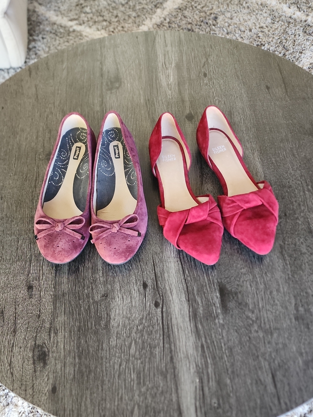 Pair of Women's Pink And Red Suede Flats - Two Styles
